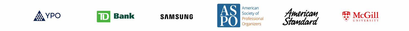 Organizations Erica has worked with, including YPO, TD Bank, Samsung, American Standard and McGill University